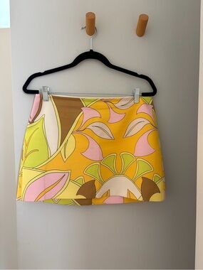 Zara Yellow Floral Mini Skirt with Pink & Green Accents